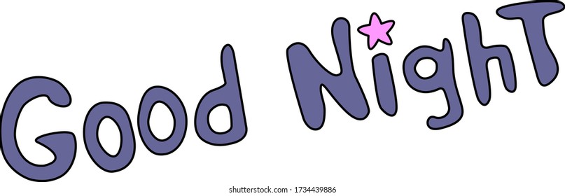 Buenas noches. Tarjeta vectorial en estilo de caricatura con letras manuscritas de color azul púrpura rosa. El deseo de dulces sueños mágicos. Frase aislada en fondo blanco