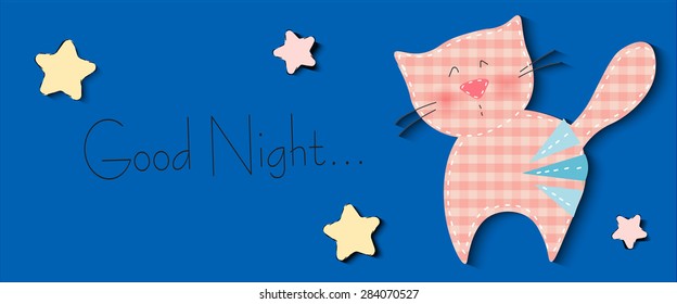 Good Night. vector card design. cute kitten