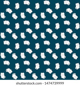 Good night vector design. Seamless pattern with sleeping white kittens on a blue background, from a handmade, artistic illustration.