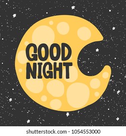 Good night. Vector hand drawn calligraphic brush stroke illustration design. Black and white style design. Good for poster, t shirt print, social media content, card invitation, surface texture