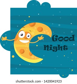 good night vector illustration with cartoon star character and half moon character