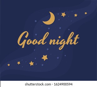 Good night vector illustration with moon and stars