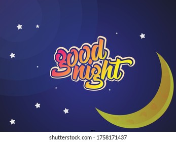 Good night Vector illustration. Night scene with moon and stars in the space.