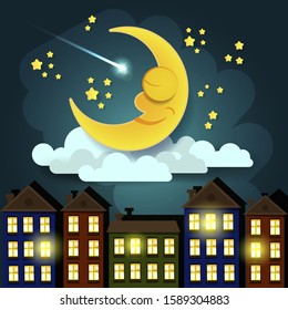 Good Night Vector Illustration. Suitable For Greeting Card, Poster Or T-shirt Printing.
