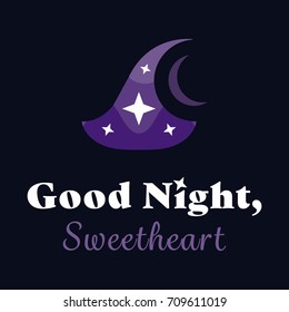 Good Night. Vector poster with magic hat.