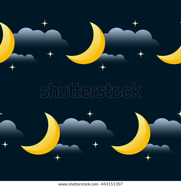 Good night vector seamless pattern background.\
Cartoon moon, star and cloud isolated on black background. Good\
night and sweet dreams theme.\
