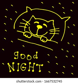 Good Night Wishing Illustration Card Cat Stock Vector (Royalty Free ...