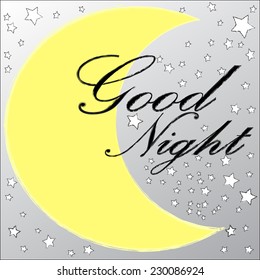 Good Night.Good Night scene with moon and stars.