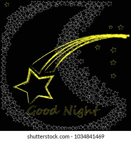 Good Night.Moon made from stars.Moon and stars.Stars.Shooting star.Nature.