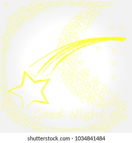 Good Night.Moon made from stars.Moon and stars.Stars.Shooting star.Nature.