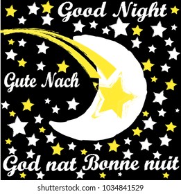 Good Night.Moon.Moon and stars.Stars.Shooting star.Nature.