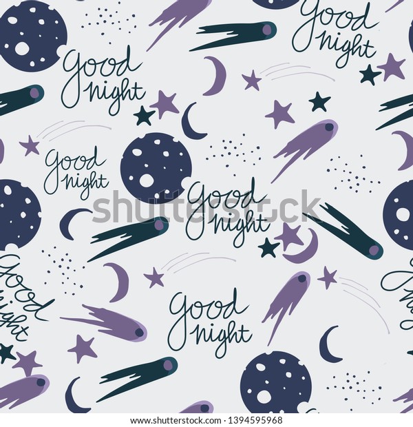 good
night-space-night with dusty purple background vector seamless
pattern - Great for wallpaper,backgrounds,gifs,surface pattern
design,packaging design projects,
stationary,fabric