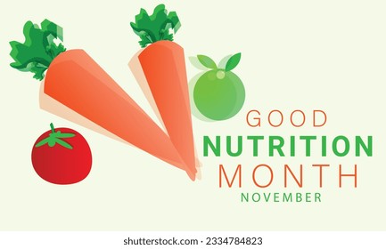 Buen mes de Nutrición. fondo, banner, tarjeta, afiche, plantilla. Ilustración vectorial.