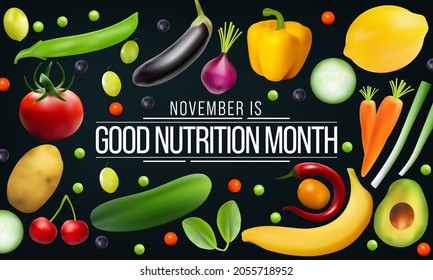 Good Nutrition Month Is Observed Every Year In November, Promotes Global Awareness And Action For Those Who Suffer From Hunger And For The Need To Ensure Healthy Diets For All. Vector Illustration