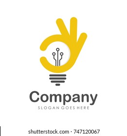 Good, OK idea bulb lamp logo design template