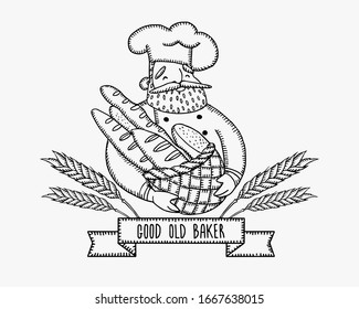 Good old Baker. Design element for packaging, logo, hand drawing illustration.