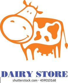 ?ute and good orange cow as template of dairy store logo.
