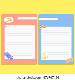 Good Organizer and Schedule with place for Notes with different summer elements. Vector illustration