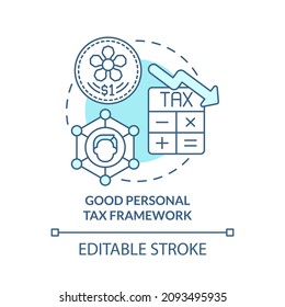 Good Personal Tax Framework Turquoise Concept Icon. Corporate Tax Rates Abstract Idea Thin Line Illustration. Isolated Outline Drawing. Editable Stroke. Roboto-Medium, Myriad Pro-Bold Fonts Used