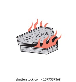 GOOD PLACE COFFIN AND FIRE COLOR WHITE BACKGROUND