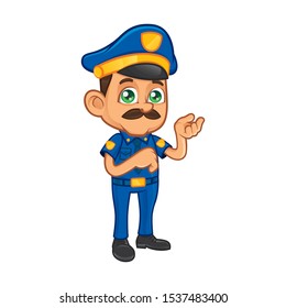 Good Police Mascot Doing Presenting Pose. Vector Character Illustration