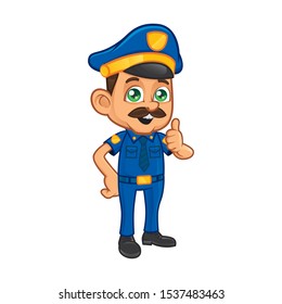 Good Police Mascot Gives Thumbs up. Vector Character Illustration