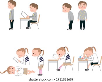 Good posture and bad posture of elementary school students 