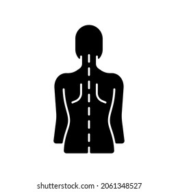 Good posture black glyph icon. Normal spine. Normal spinal anatomy. Holding body and limbs right. Sustaining correct posture. Silhouette symbol on white space. Vector isolated illustration