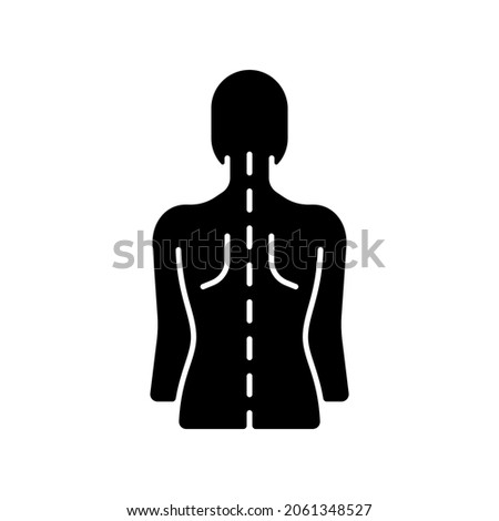Good posture black glyph icon. Normal spine. Normal spinal anatomy. Holding body and limbs right. Sustaining correct posture. Silhouette symbol on white space. Vector isolated illustration