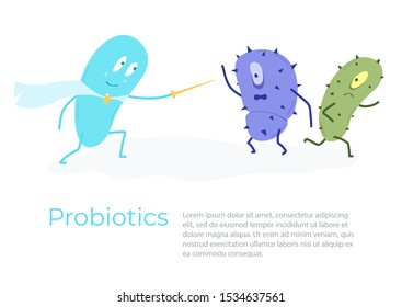 Good Probiotics Defeat Pathogenic Bacteria. Vector Illustration.