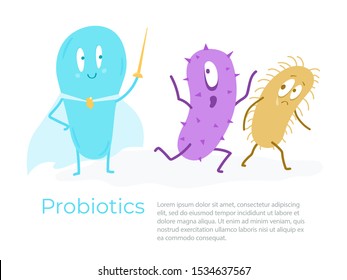 Good probiotics defeat pathogenic bacteria. Vector illustration.