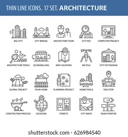 Good quality thin line icons set. Isolated elements on white background for your projects. Architecture