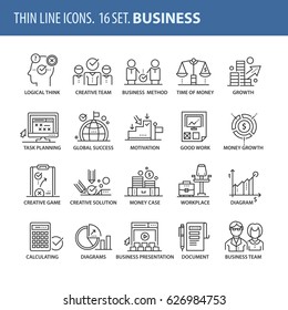 Good quality thin line icons set. Isolated elements on white background for your projects. Business and success.