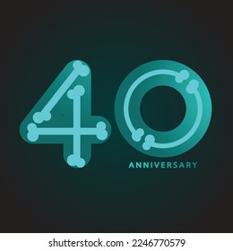 Pasos vectoriales de buena calidad de la imagen de X Rays número 40, 40º aniversario, cumpleaños. verde - color verde oscuro para la tarjeta de invitación, fondo, Aislado sobre fondo de tono oscuro