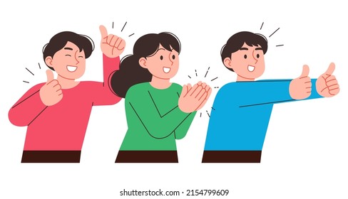 Good reaction, praise, public cheers. Character positive reactions pose collection vector illustration.