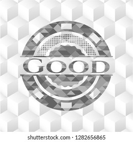 Good realistic grey emblem with cube white background