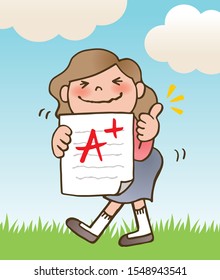 Good result of the test, illustration of a girl.