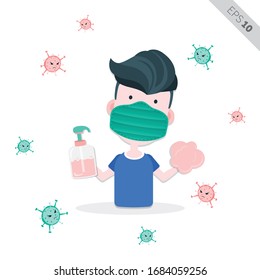 Buen ejemplo, hombres lavando la mano para mantener una ilusión saludable - Vector
