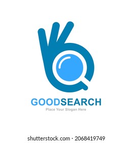 Good search vector logo design. Suitable for business, magnifying glass and hand symbol