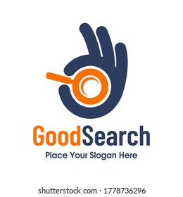 Good search vector logo template. This design use hand and magnifying glass symbol. Suitable for business.