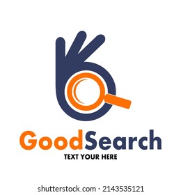 Good search vector logo template. This design use hand and magnifying glass symbol. Suitable for business.