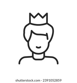 Good Self Esteem Icon. Vector Outline Editable Isolated Sign of a Person Wearing a Crown and Looking Pleased with Themselves, Symbolizing High Self Esteem and Personal Satisfaction.