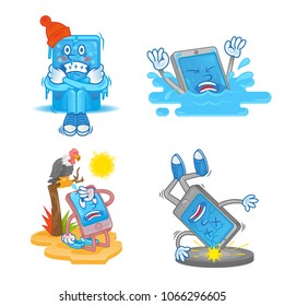 Good set digital icon with different smartphone gadget tablet mobile problem situation   happened with phone need help clean the best repair service Modern illustration flat design cartoon character
