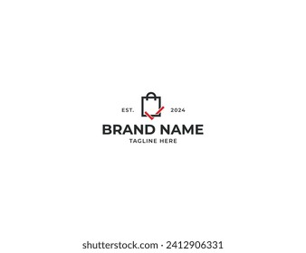 Símbolo del icono Diseño del logotipo de la buena tienda. Bolsa de compras con marca Check Logoype. Plantilla de ilustración de vector