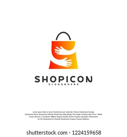 Good Shop Logo Template Design Vector. Great Shop logo vector. Hands Holding Bag Logo concept