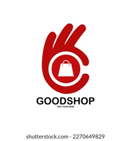 Good shop logo vector design. Suitable for shopping, business, and hand symbol