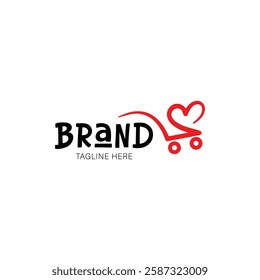 Good Shopping Cart Logo Design. Simple Heart Symbol Shopping Love Cart Logo Design. Trolley icon flat vector template design trendy. love fast online shop.