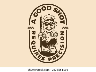 a good shot requires precision. Vintage golfer character holding a stick illustration