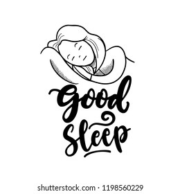 Good Sleep Girl Typography Hand Drawing Vector Illustration