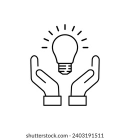 good solution icon with two thin line hands. linear trend modern simple lineart knowledge logotype stroke art design web element isolated on white. concept of startup symbol or think outside the box